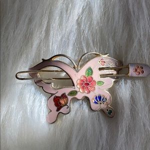 Vintage Cloissone metal butterfly & flower hair clips barretts (2)